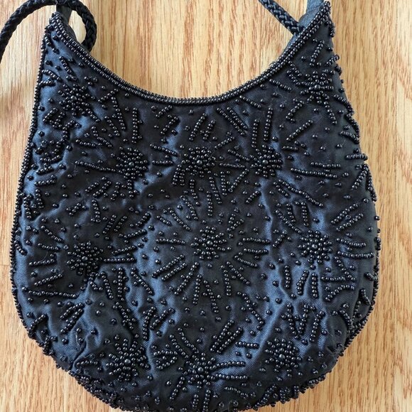 Small Vintage Black Beaded Satin Purse Evening Bag Item 17806 RN 15099 Pre 2006 - Picture 2 of 11